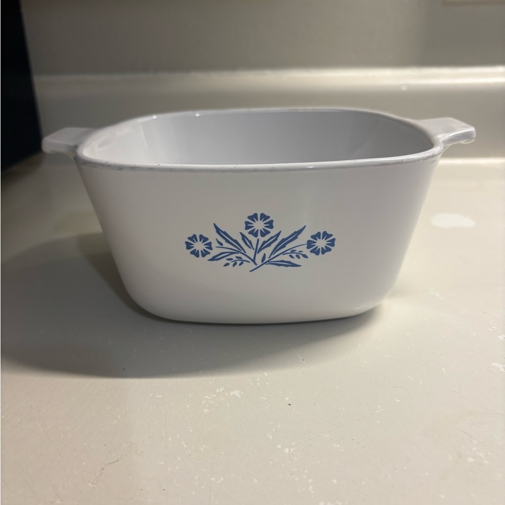 Vintage Corningware White Dish with Blue Floral Design